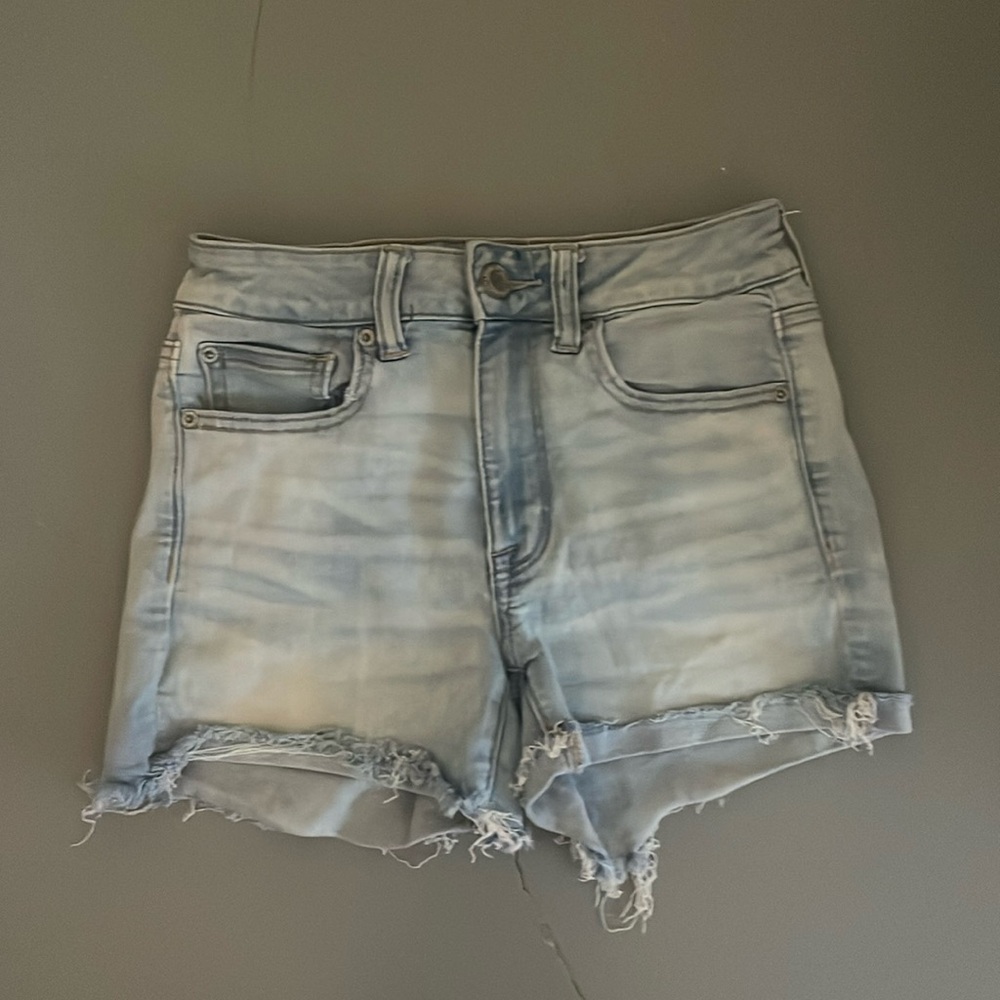 light blue high waisted jean shorts